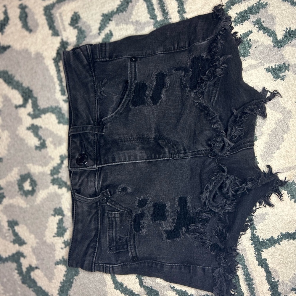 American Eagle High Rise Shorts Stylish Black Distressed Women's Shorts Size 2